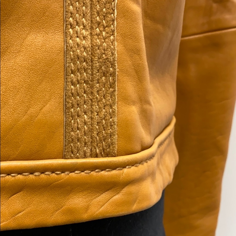 Michael KORS Leather Moto Jacket Biker Coat MK Khaki Cargo Zipper Retro City VTG - Picture 9 of 16
